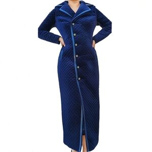 Vintage Women's Velvet Quilted Trench Coat Midnight Blue S/M